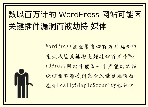 数以百万计的 WordPress 网站可能因关键插件漏洞而被劫持 媒体