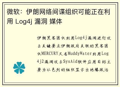微软：伊朗网络间谍组织可能正在利用 Log4j 漏洞 媒体